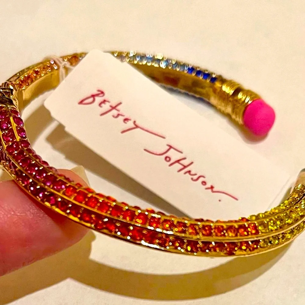 New Betsey Johnson Back to School Rainbow Glitter Pencil Bangle Bracelet - Picture 7 of 14